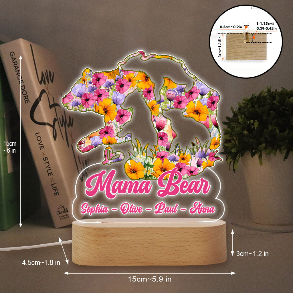 Mama Bear - Personalized Mother Shaped Plaque Light Base