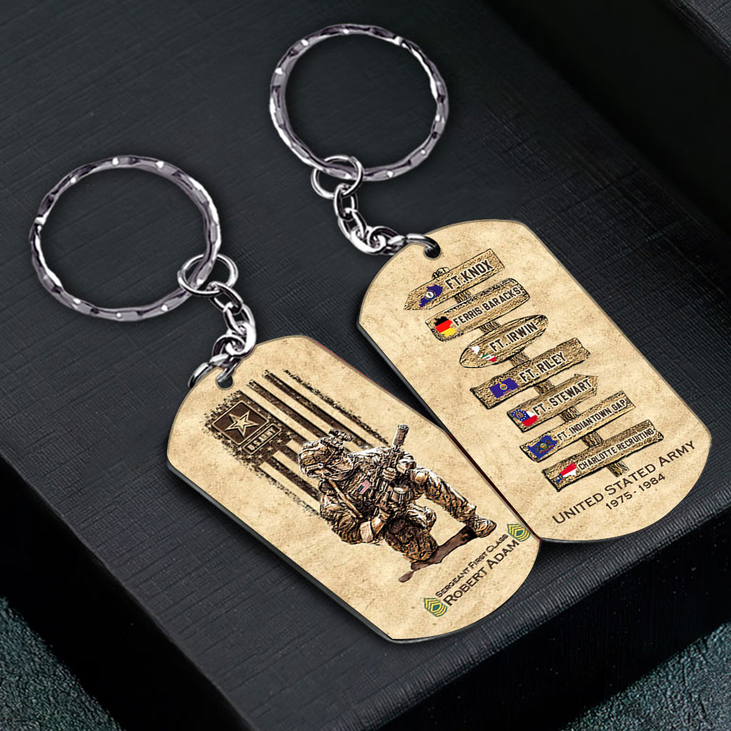 Tournée mondiale des militaires américains - Porte-clés personnalisé en acier inoxydable pour vétéran