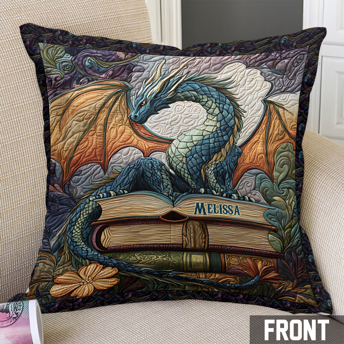 Je ne suis pas un rat de bibliothèque, je suis un dragon des livres - Coussin décoratif personnalisé en forme de livre