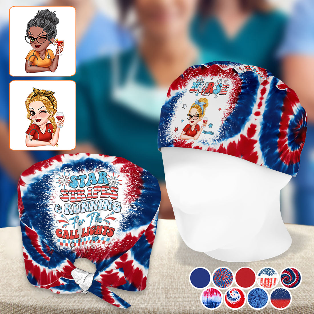 Nurse Life 4th Of July - Personalized Nurse Scrub Cap