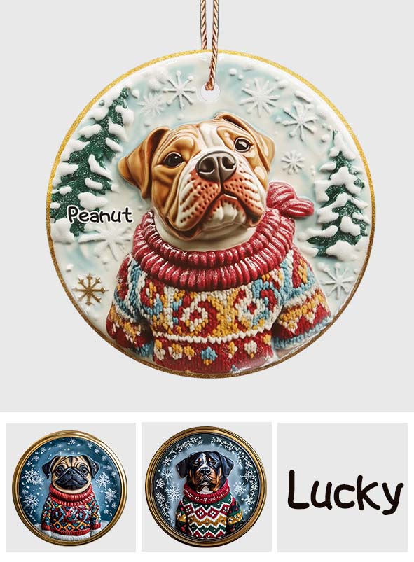 Joyeux Noël - Ornement rond en céramique personnalisé pour chien