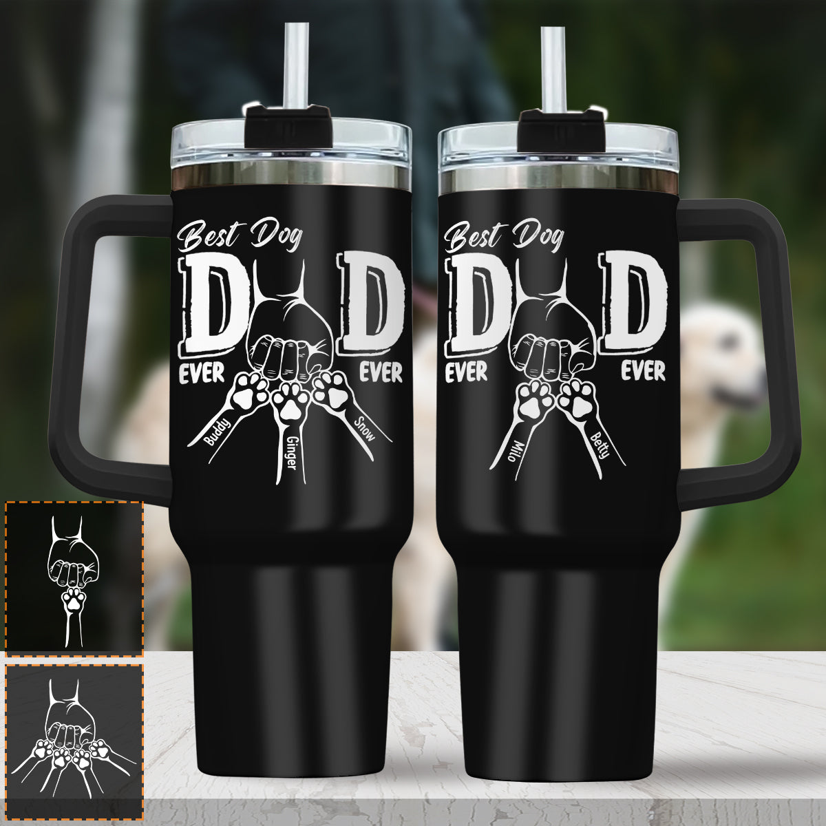 Bester Hunde-Papa aller Zeiten – Personalisierter Hunde-Trinkbecher mit Henkel