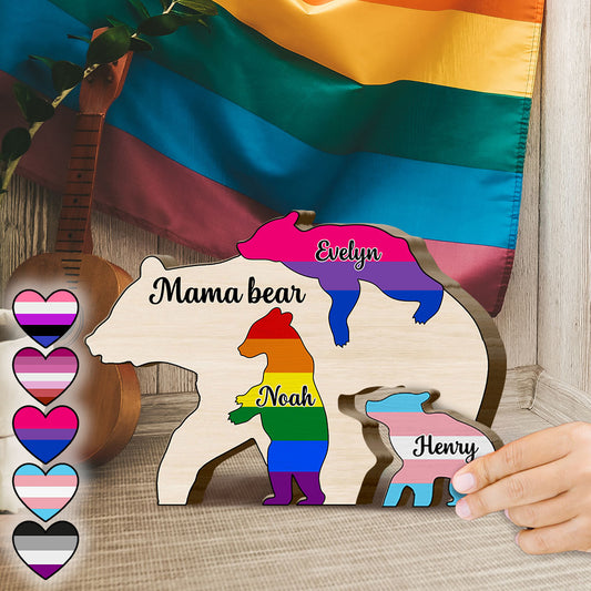Maman Ours fière - Puzzle en bois personnalisé en forme de puzzle LGBT