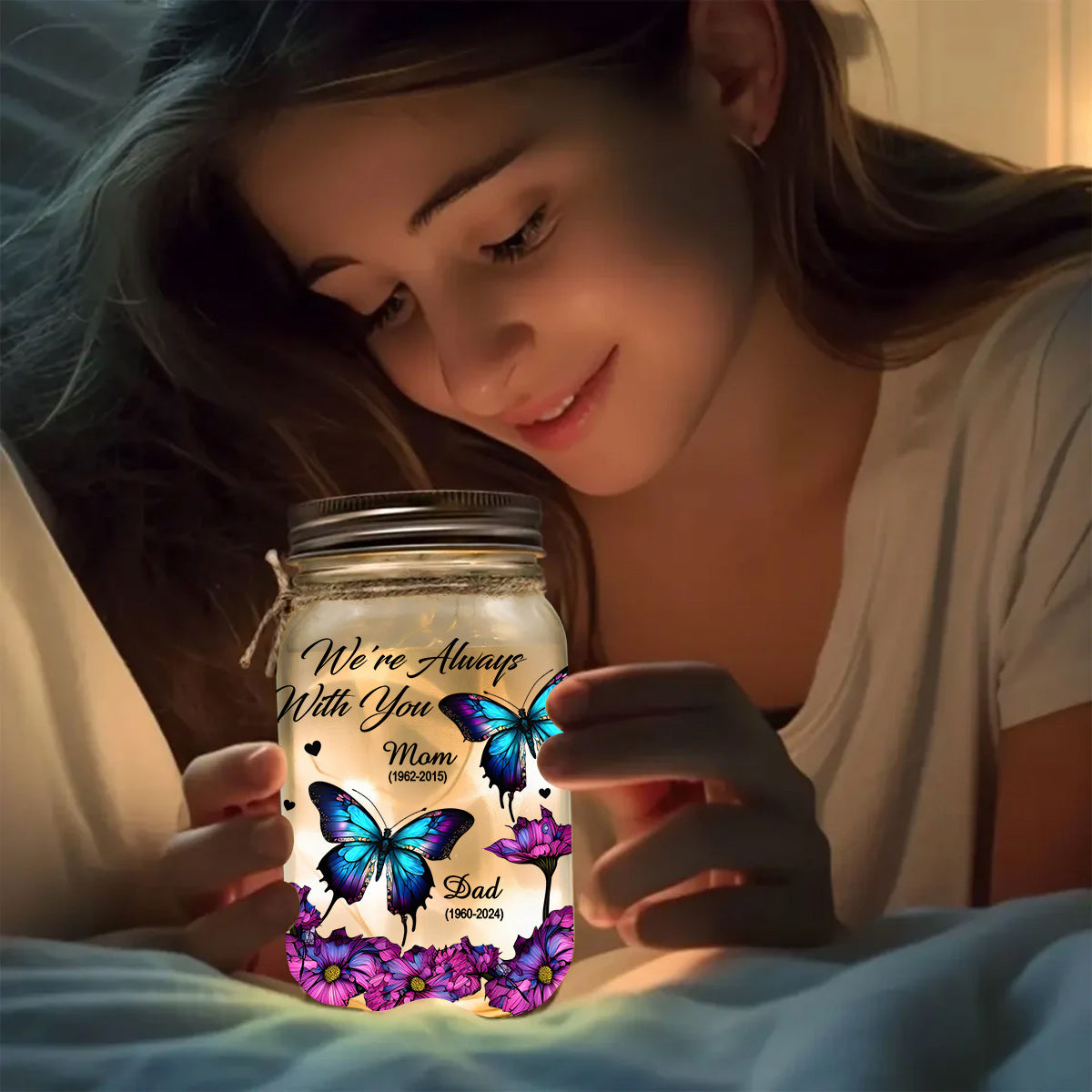 We're Always With You - Personalized Memorial Mason Jar Light