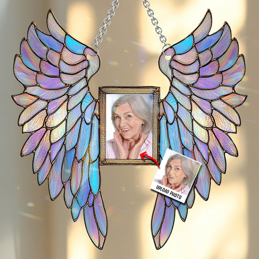 Colorful Angel Wings - Personalized Memorial Window Hanging Suncatcher Ornament