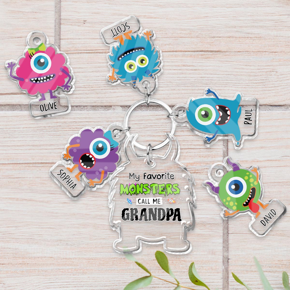 My Favorite Monsters Call Me Grandpa Daddy Dada - Personalized Grandpa Keychain with Charms