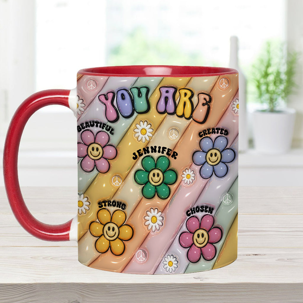 Tu es belle, forte et victorieuse - Mug personnalisé style hippie