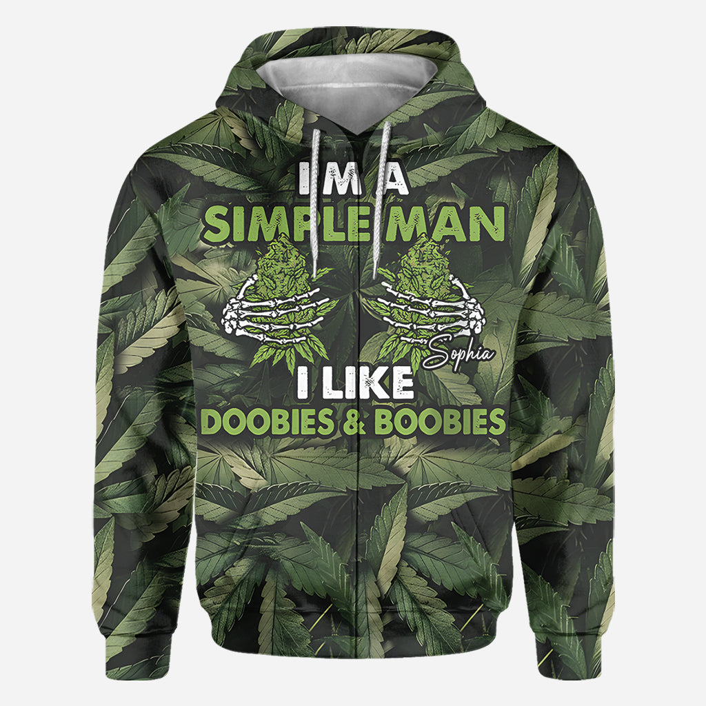 Je suis un homme simple, j'aime les joints et les seins - T-shirt personnalisé « Weed All Over »