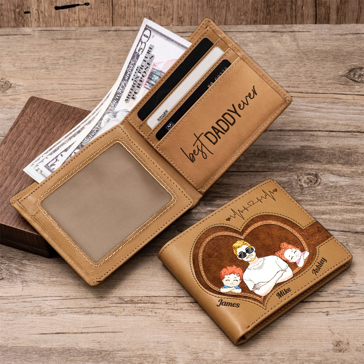 Best Dad Ever - Personalized Father Leather Wallet