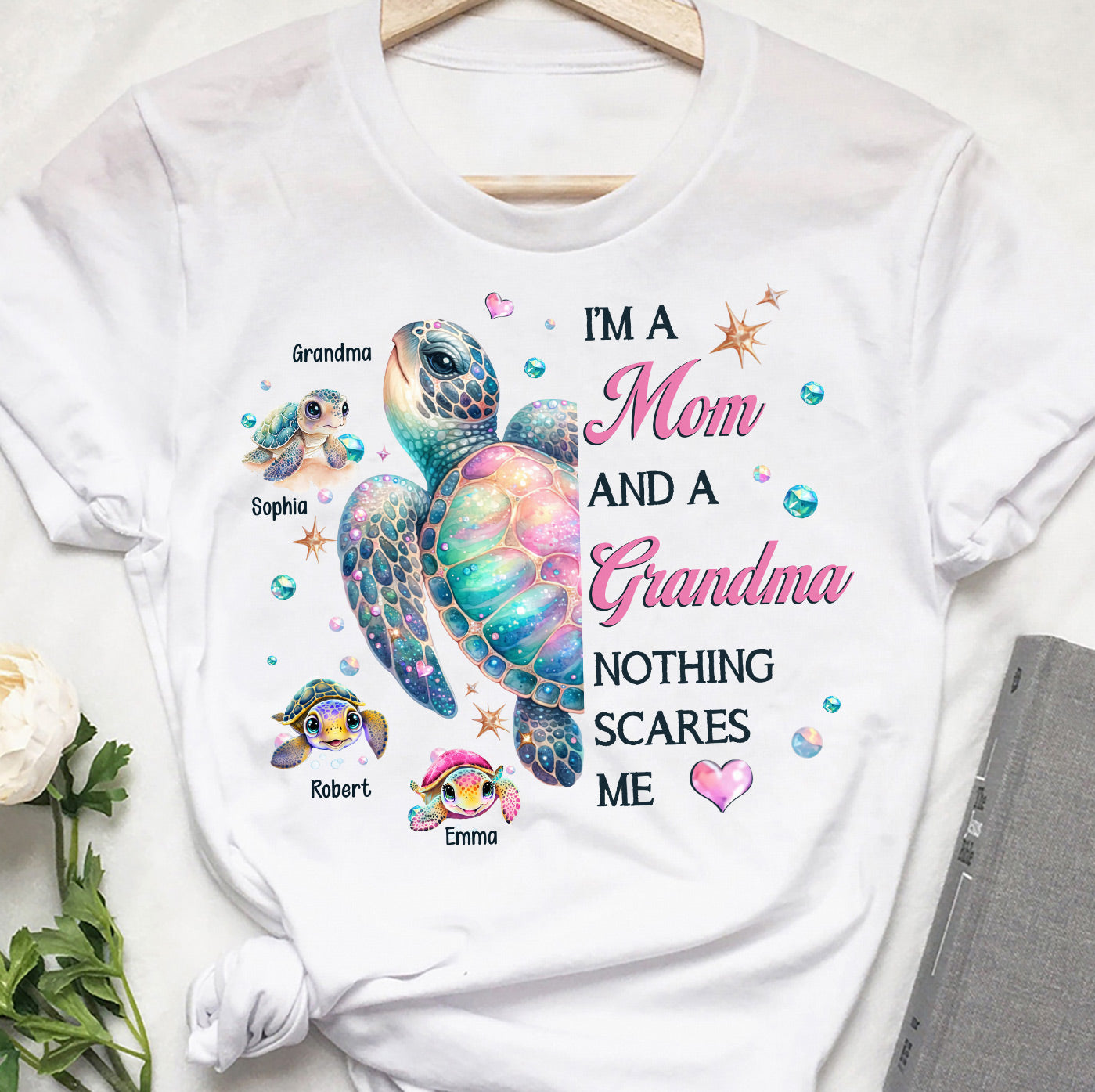 Nothing Scares Me Grandma Turtle - Personalized Grandma T-shirt And Hoodie