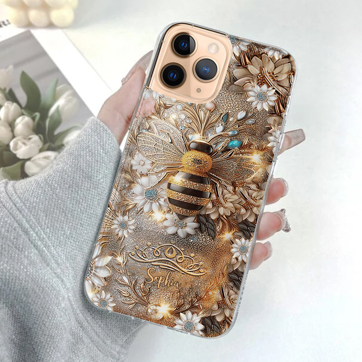 Queen Bee – Personalisierte transparente Handyhülle mit Bienenmotiv
