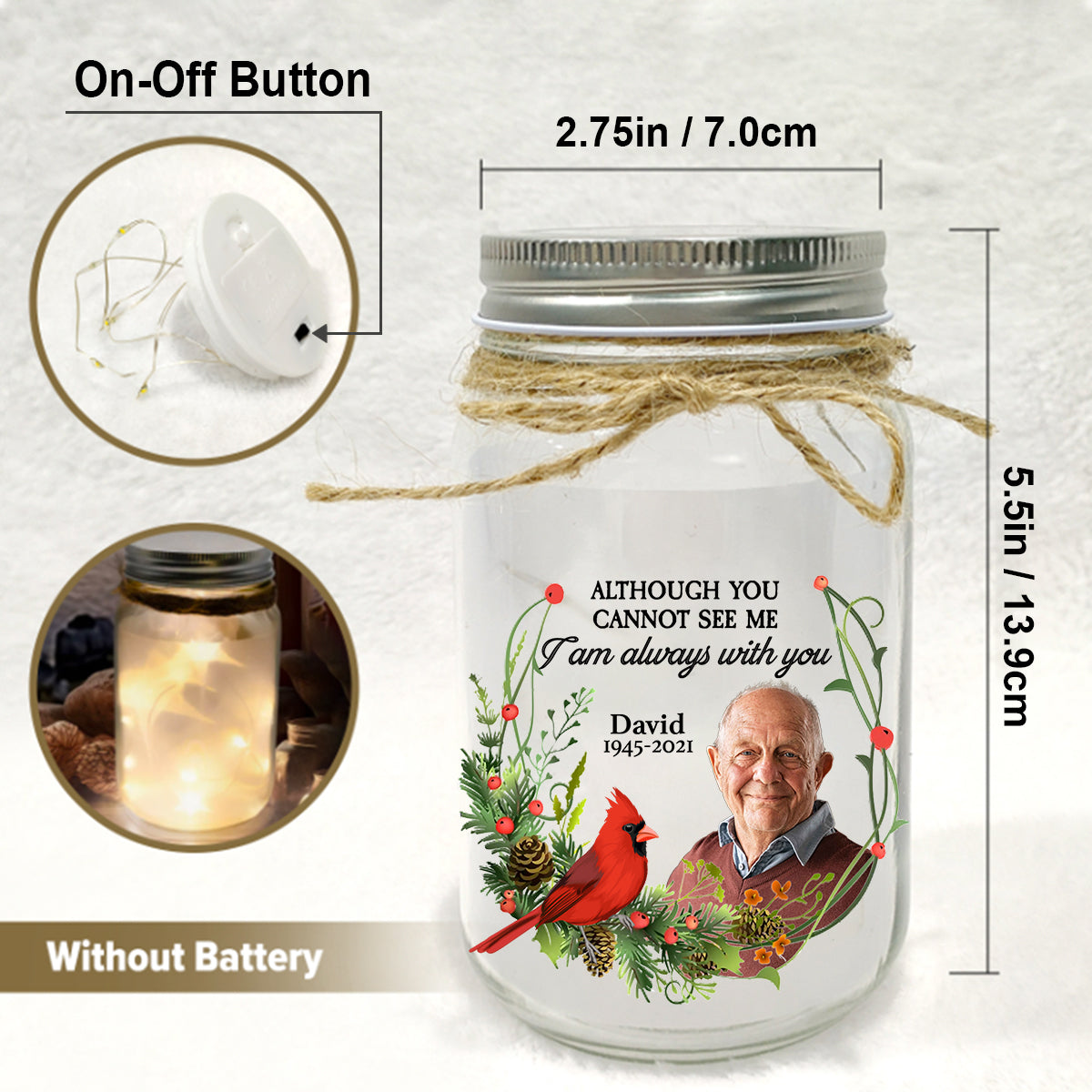 I'm Always With You - Personalized Memorial Mason Jar Light