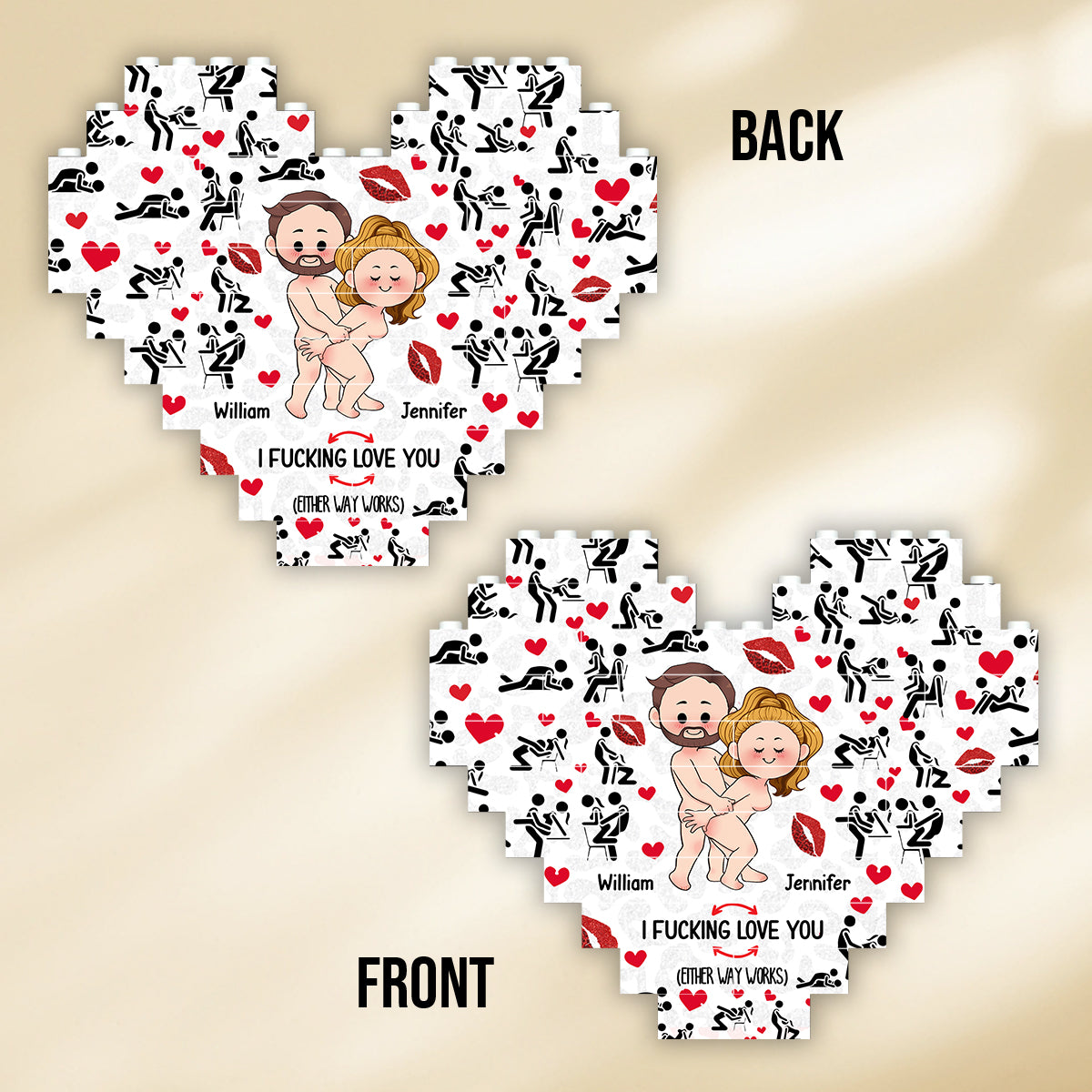 I love you - Personalized Couple Heart Building Brick Blocks Printed On Both Sides