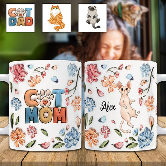 Mug gonflable personnalisé « Maman Chat » à motif floral pastel - Mug chat