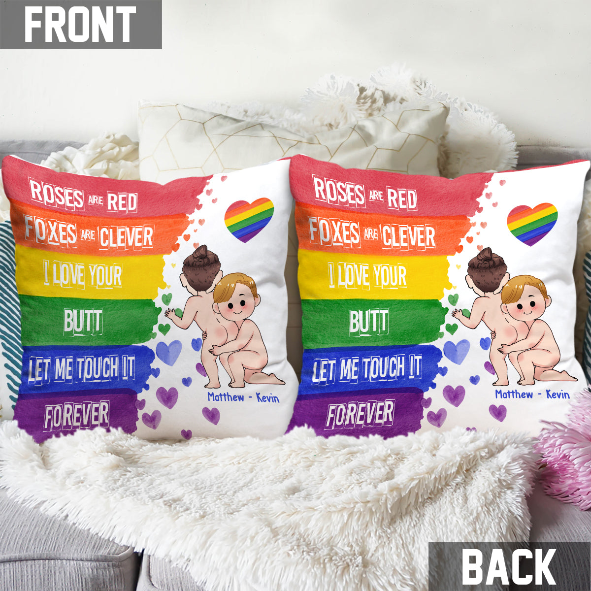 J'aime tes fesses - Coussin décoratif personnalisé de soutien LGBT