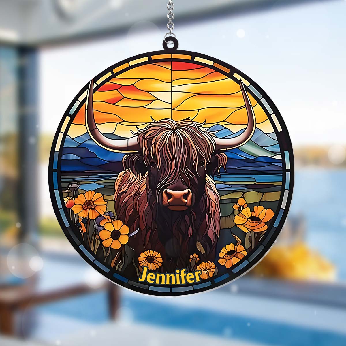Vache des Highlands - Ornement attrape-soleil personnalisé à suspendre à la fenêtre 