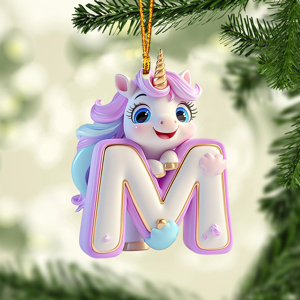 Ornement lettre licorne mignon - Ornement personnalisé pour enfant