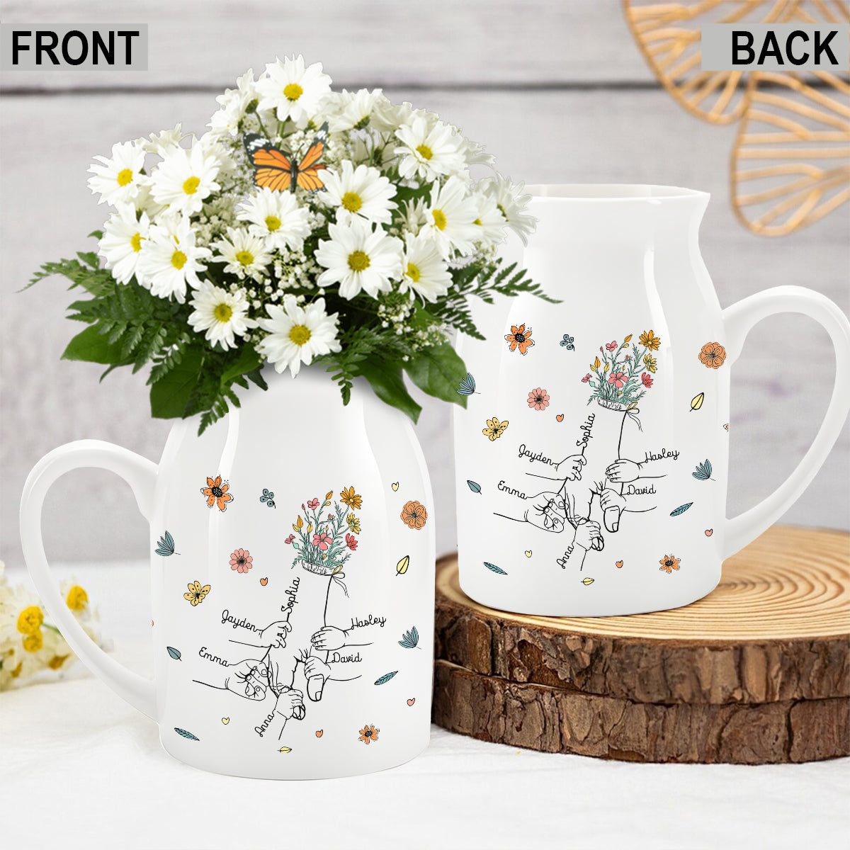 Holding Mom's Hand - Personalized Mother Ceramic Flower Vase