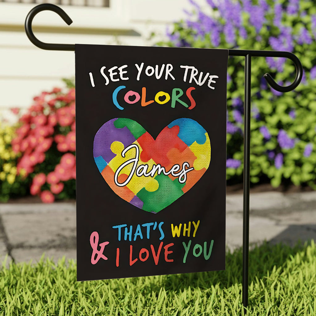 Ich sehe deine wahren Farben - Personalisierte Gartenflagge zur Sensibilisierung für Autismus