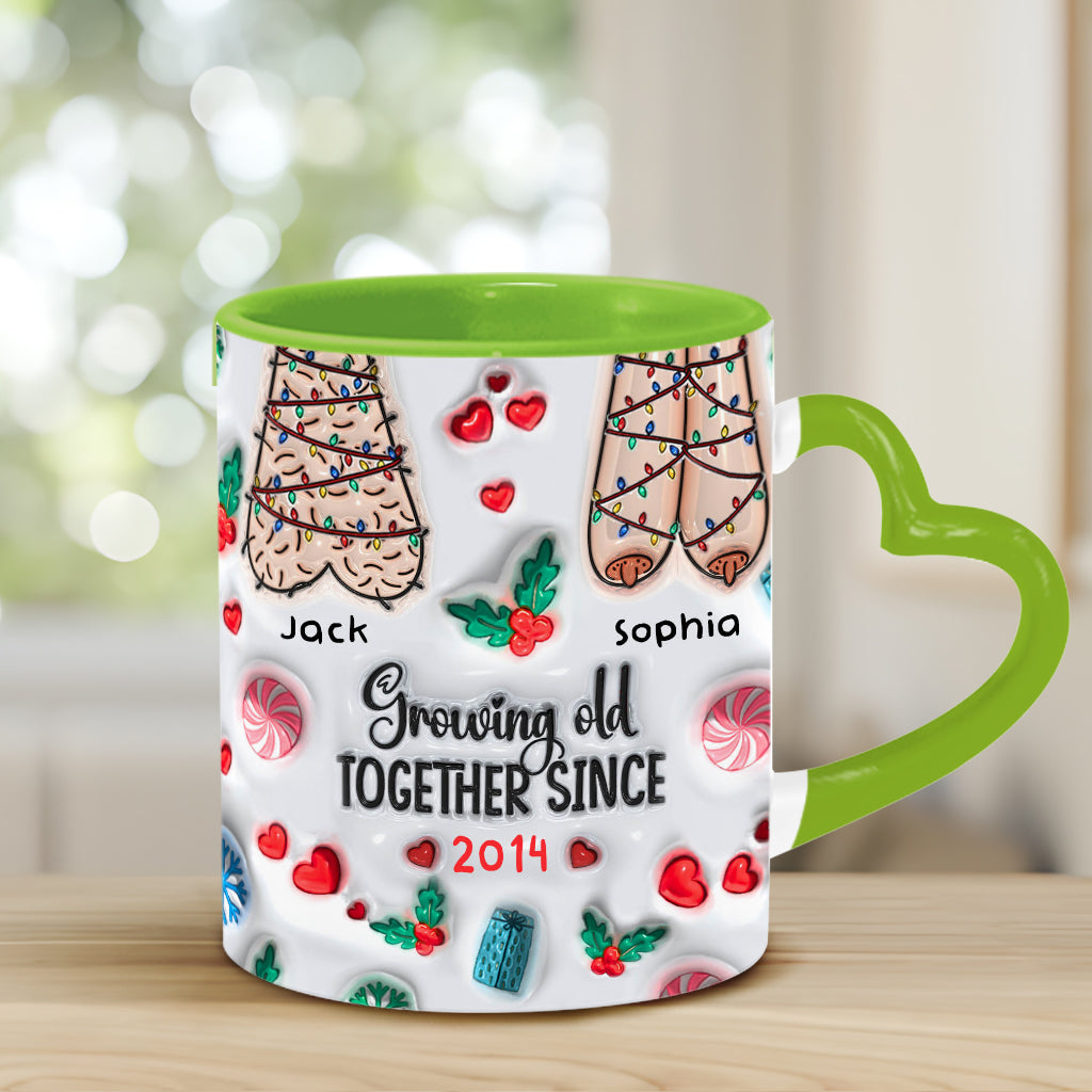 Growing Old Together - Personalized Couple Heart Handle Mug