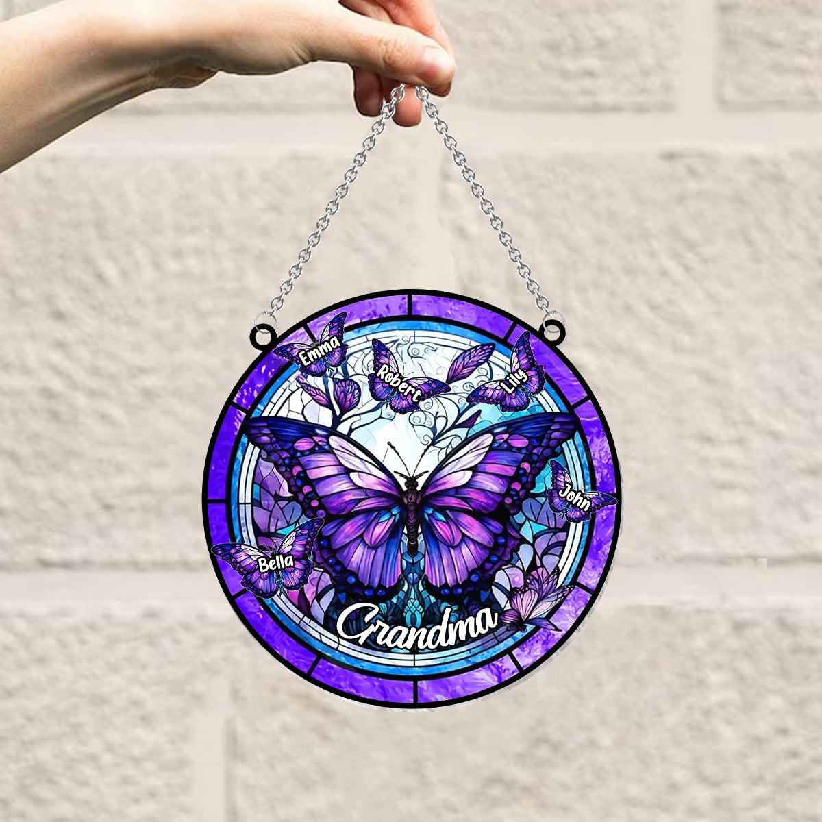 Grandma Butterflies - Personalized Grandma Window Hanging Suncatcher Ornament