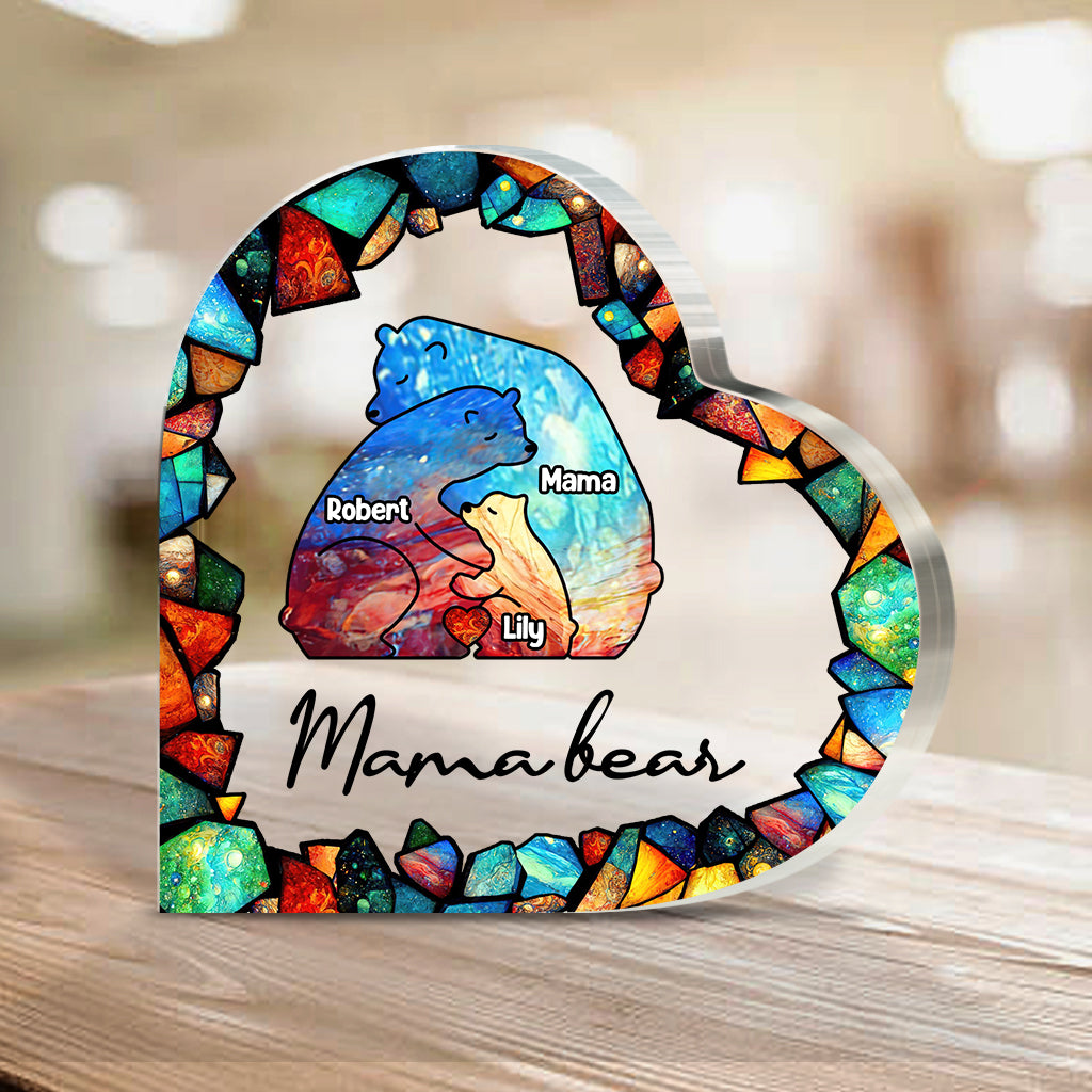 Mama Bear Colorful Stained Glass - Personalized Mother Custom Shaped Acrylic Plaque