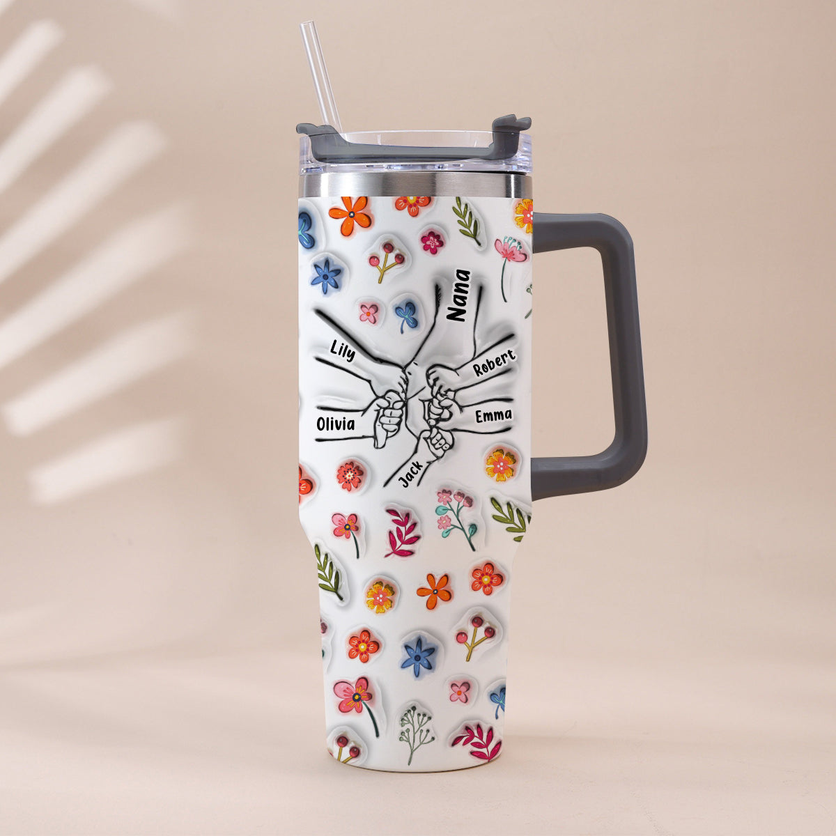 You Hold Our Hand - Personalized Mother Tumbler With Handle