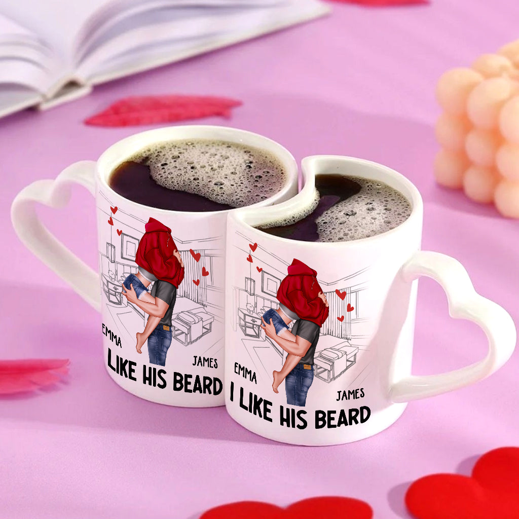 I Like His Beard I Love Her Butt - Personalized Couple Matching Heart Handle Mug