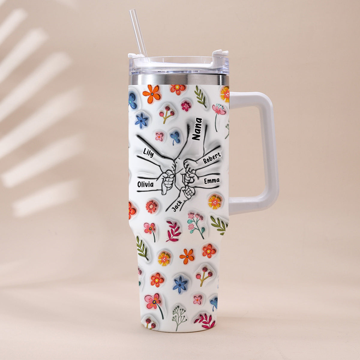 You Hold Our Hand - Personalized Mother Tumbler With Handle