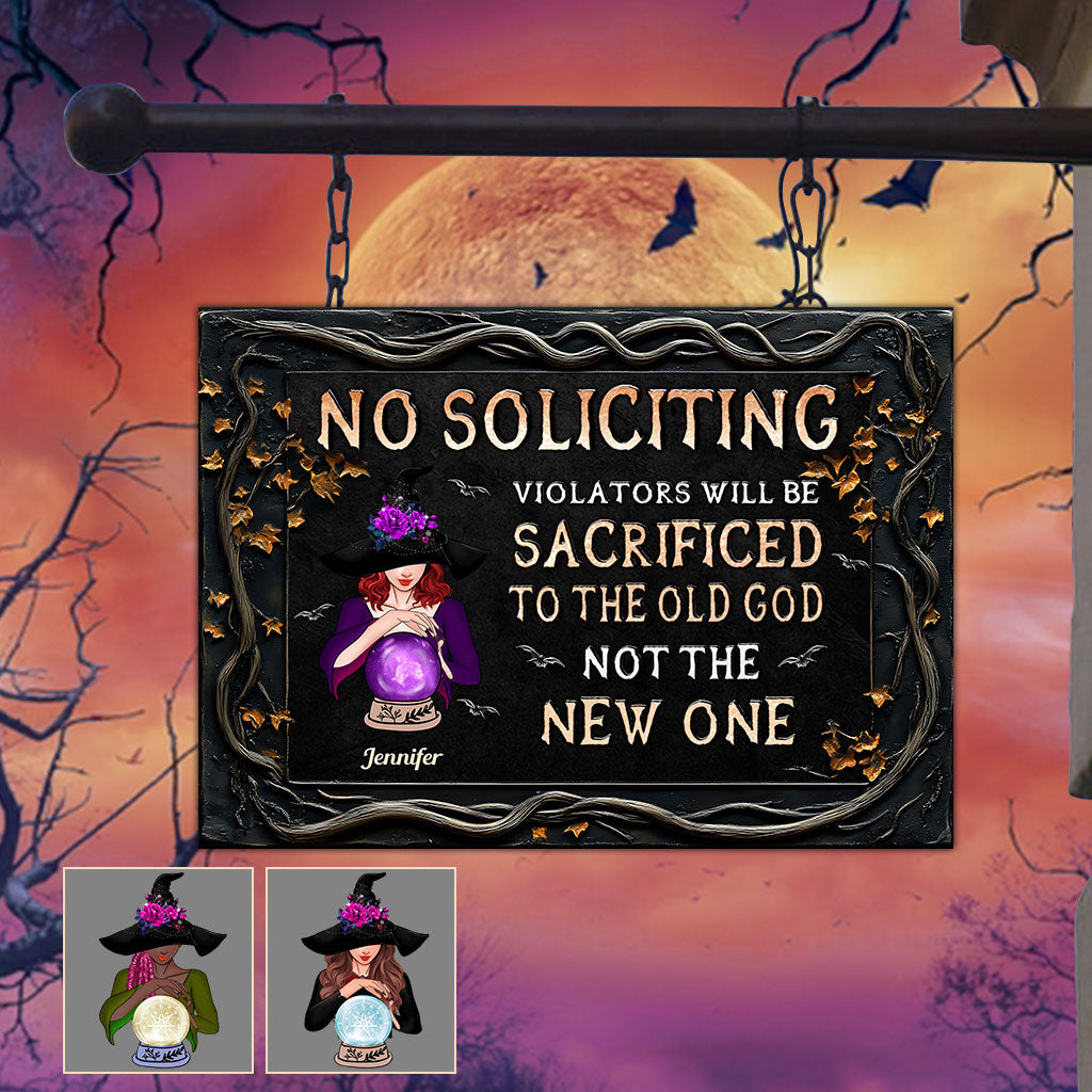 NO SOLICITING - Personalized Witch Rectangle Metal Sign
