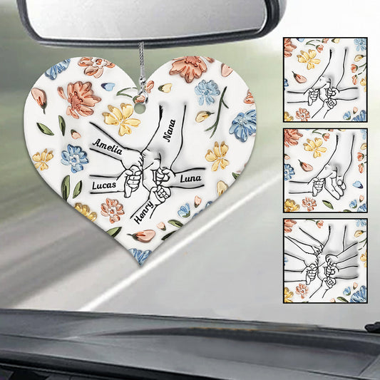 Floral Inflated Hands Holding - Personalized Grandma Car Ornament