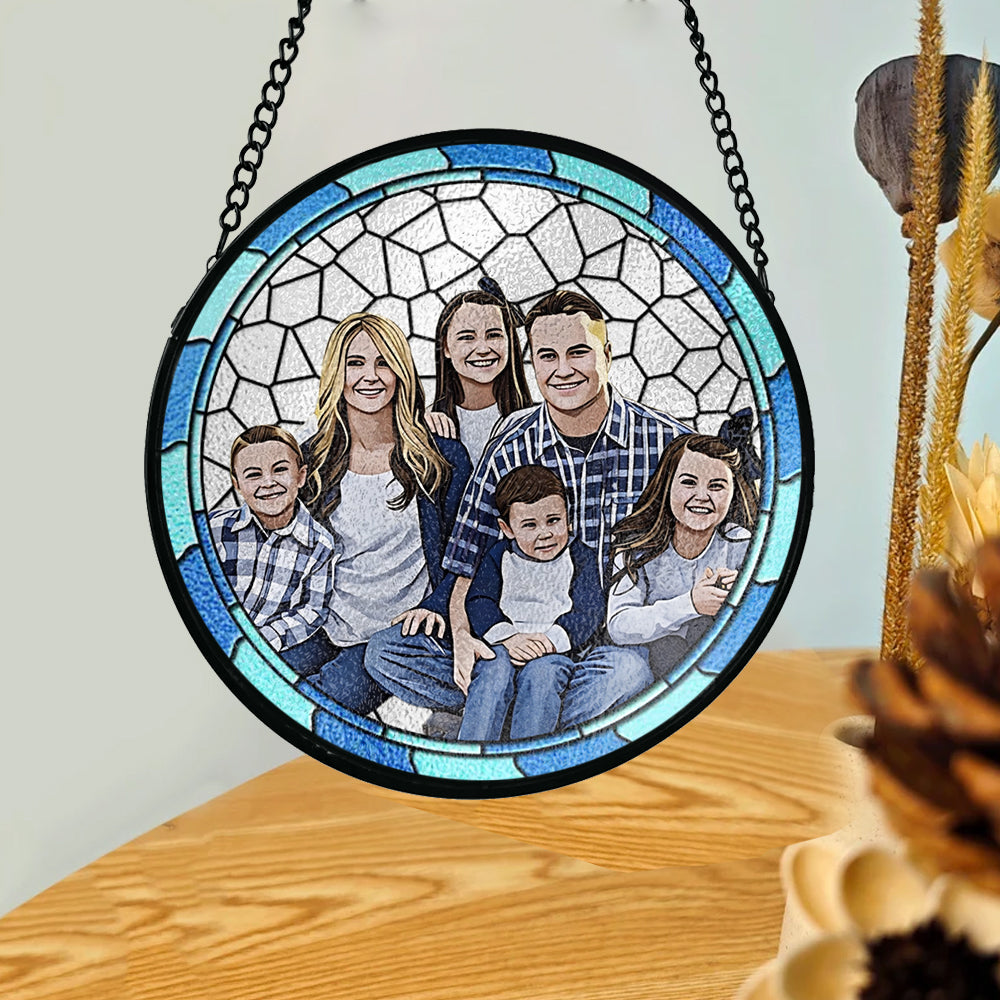 La meilleure famille du monde - Attrape-soleil en vitrail personnalisé pour toute la famille