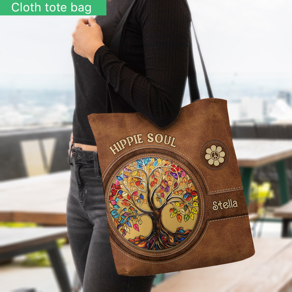It's A Beautiful World Tree Of Life Peace Sign - Personalized Hippie Tote Bag