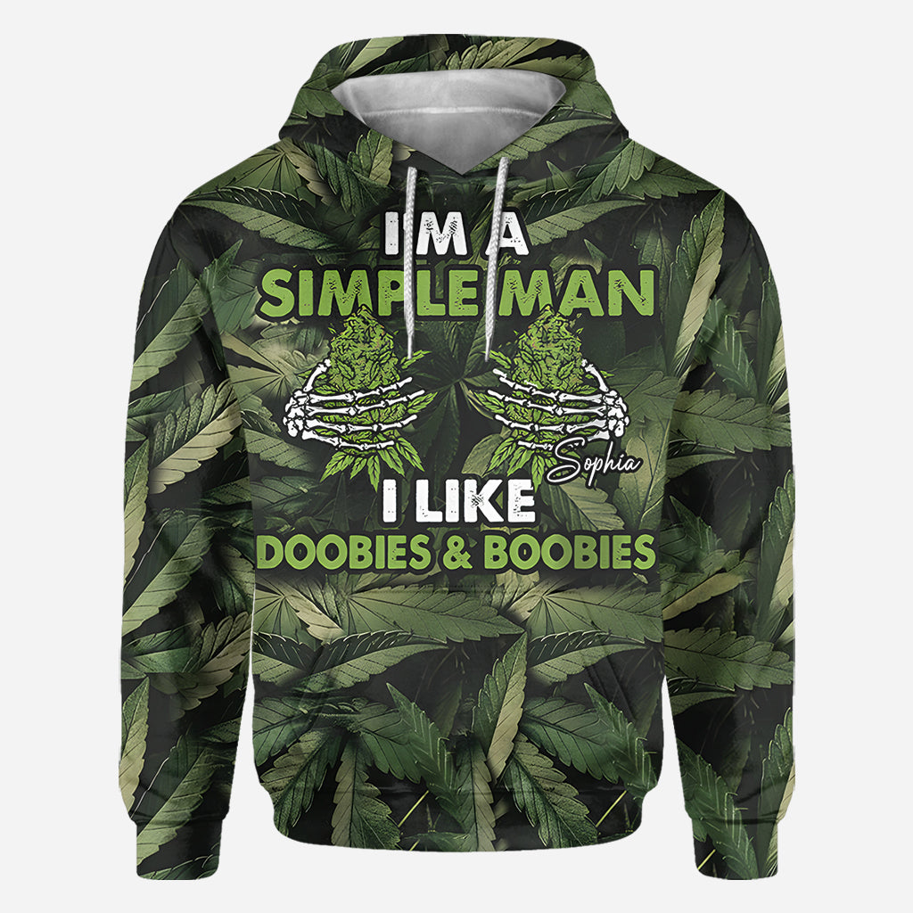 Je suis un homme simple, j'aime les joints et les seins - T-shirt personnalisé « Weed All Over »