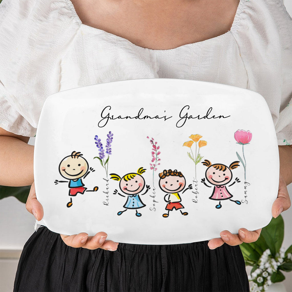 Grandma's Garden Kids With Birth Flowers - Personalized Grandma Plate