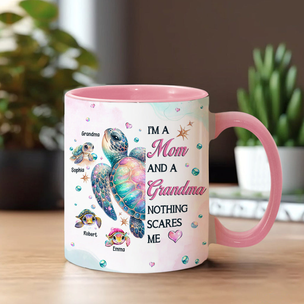 Nothing Scares Me Grandma Turtle - Personalized Grandma Accent Mug