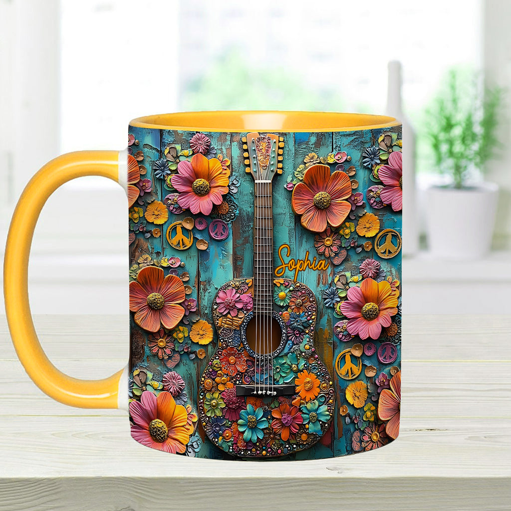 Mug vintage hippie à motif guitare - Mug personnalisé hippie
