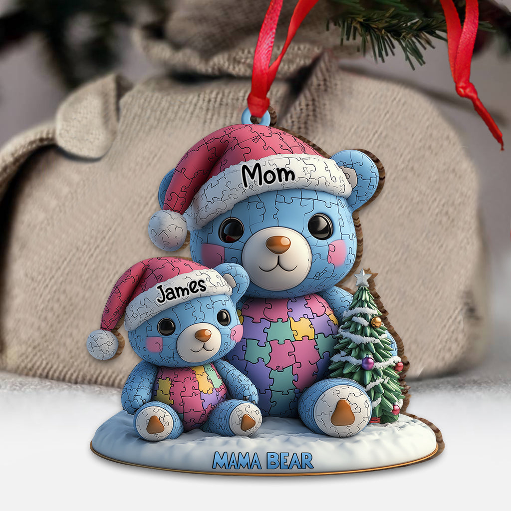 Noël Maman Ours - Ornement personnalisé pour la sensibilisation à l'autisme