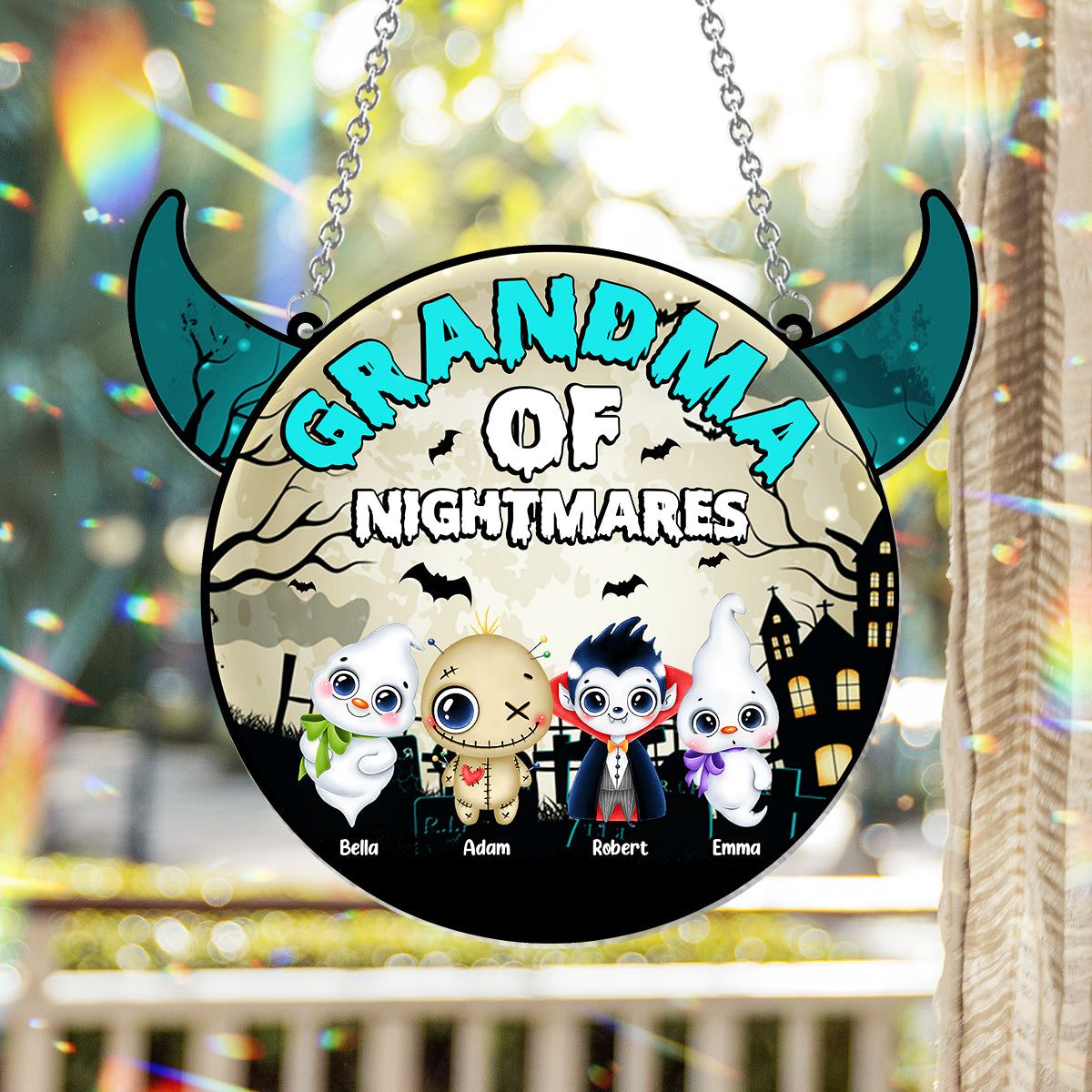 Grandma Of Little Nightmares - Personalized Grandma Window Hanging Suncatcher Ornament