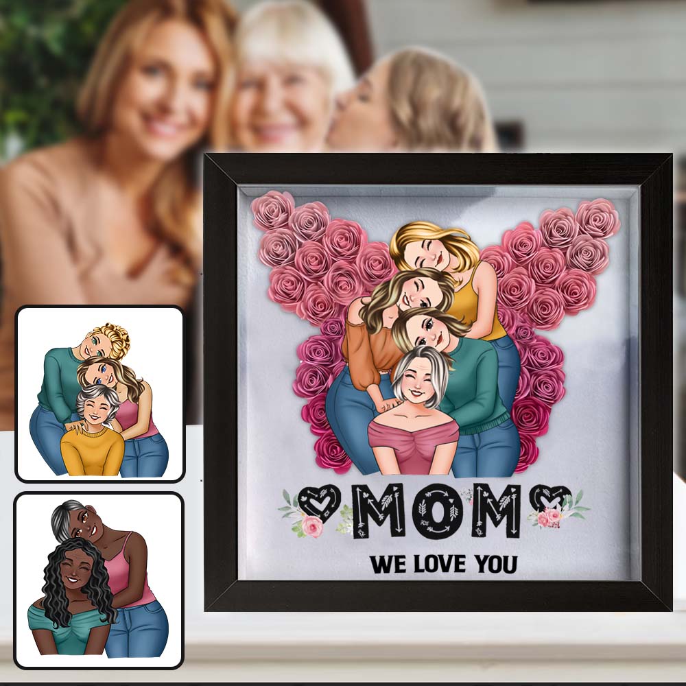 Mom We Love You Butterfly - Personalized Mother Custom Shaped Flower Shadow Box