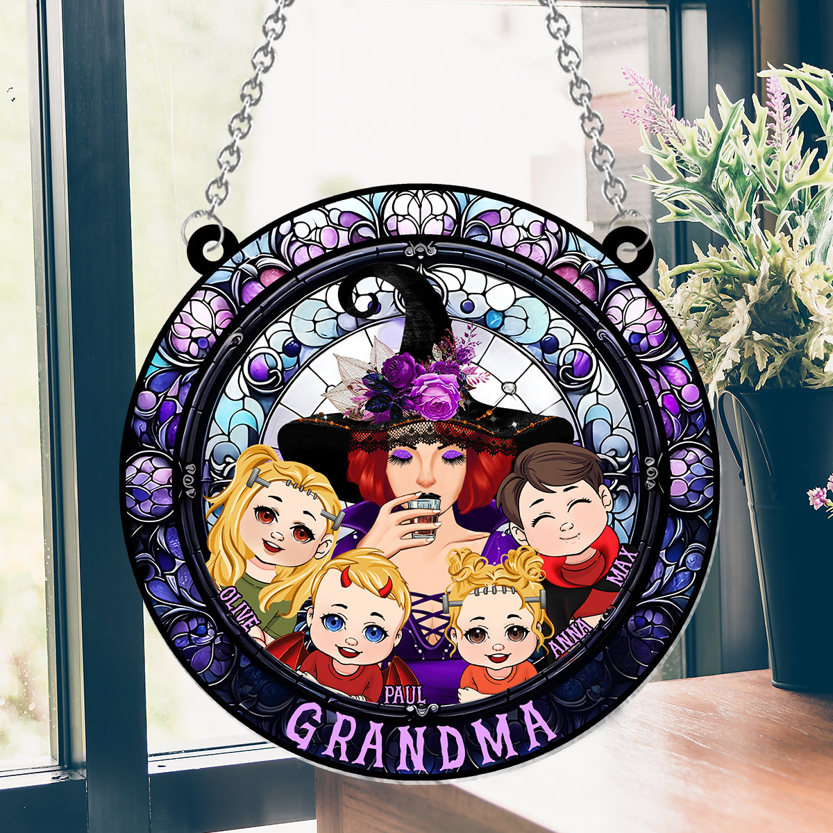 Grandma - Personalized Grandma Window Hanging Suncatcher Ornament