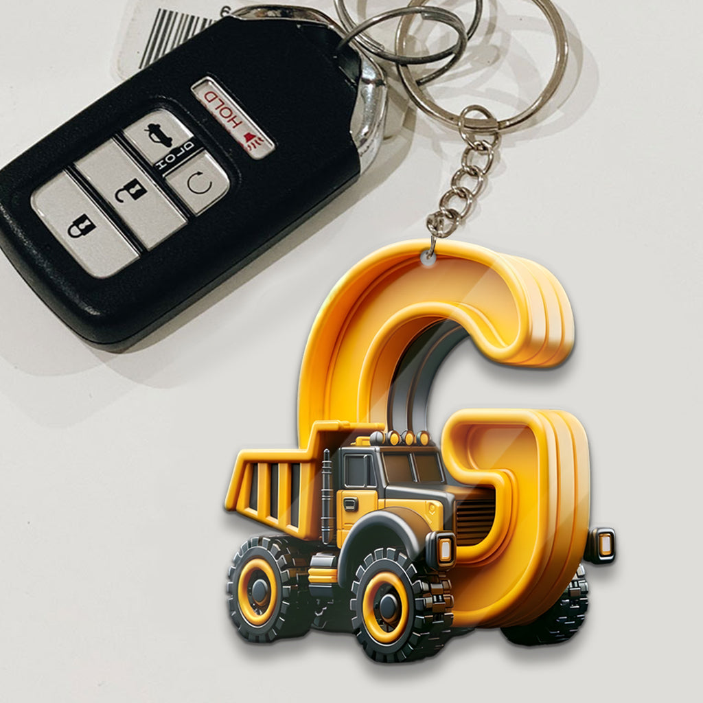Lettre « Engins de chantier » - Porte-clés enfant personnalisé