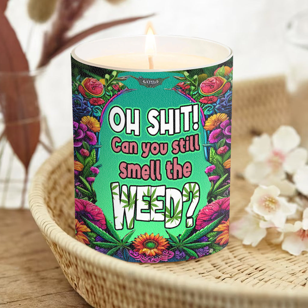 Oh merde ! Tu sens encore l'herbe ? - Bougie personnalisée à l'herbe avec couvercle en bois