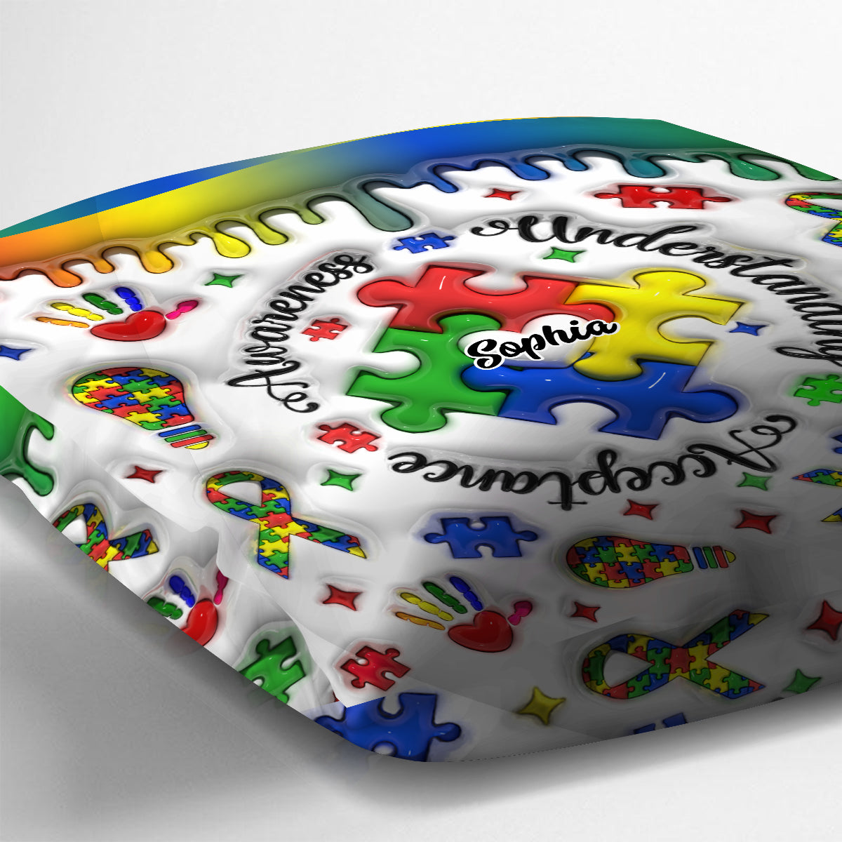 Sensibilisation à l'autisme - Coussin décoratif personnalisé pour la sensibilisation à l'autisme