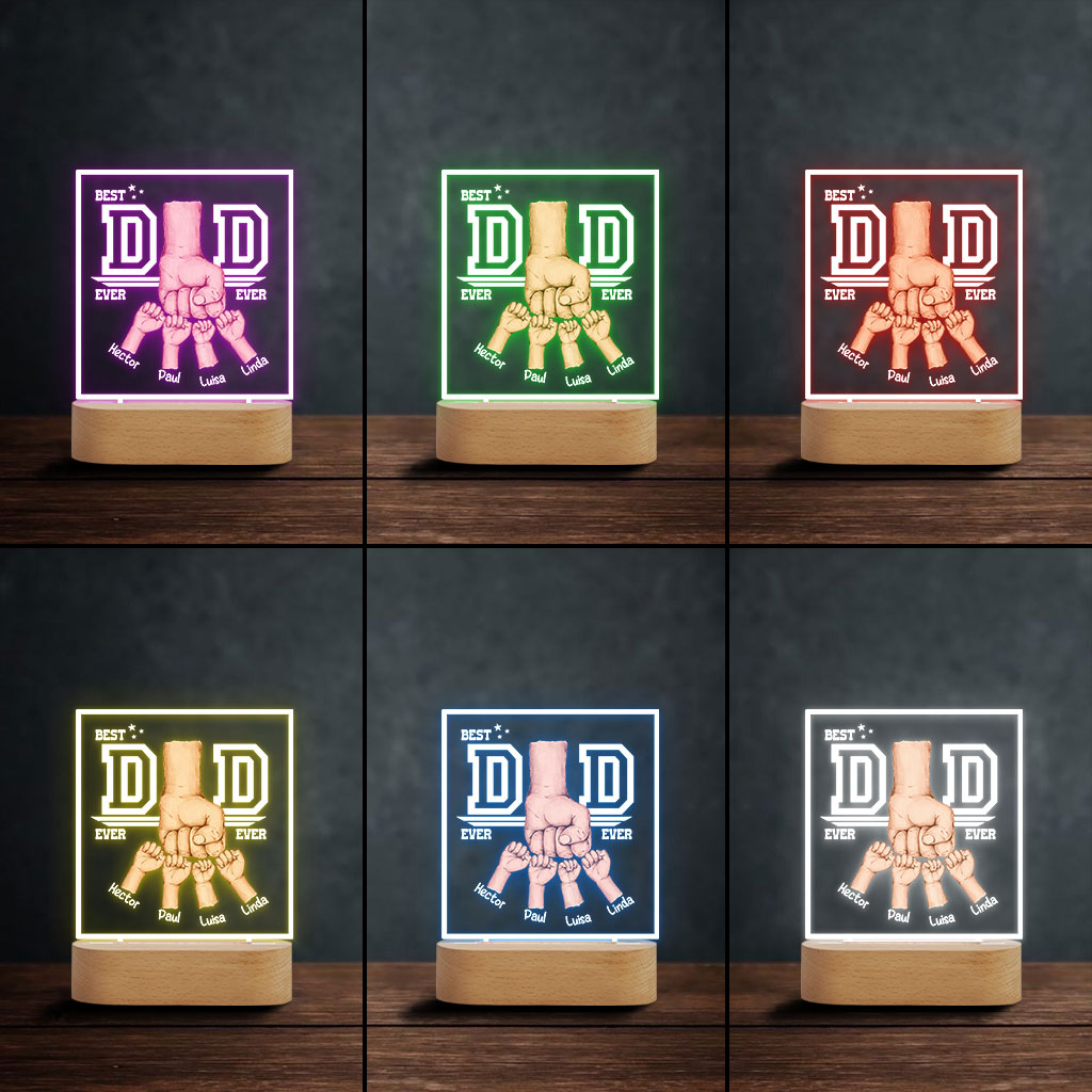 Best Dad Ever Fist Bump - Personalized Father Shaped Plaque Light Base