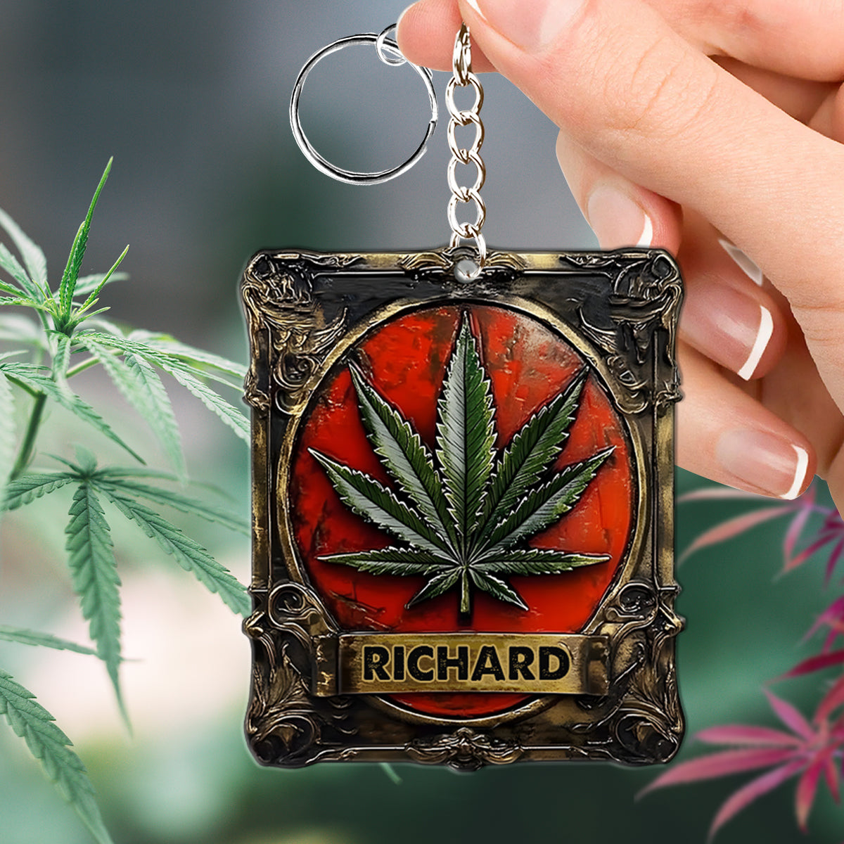 Magnifique porte-clés cannabis personnalisé