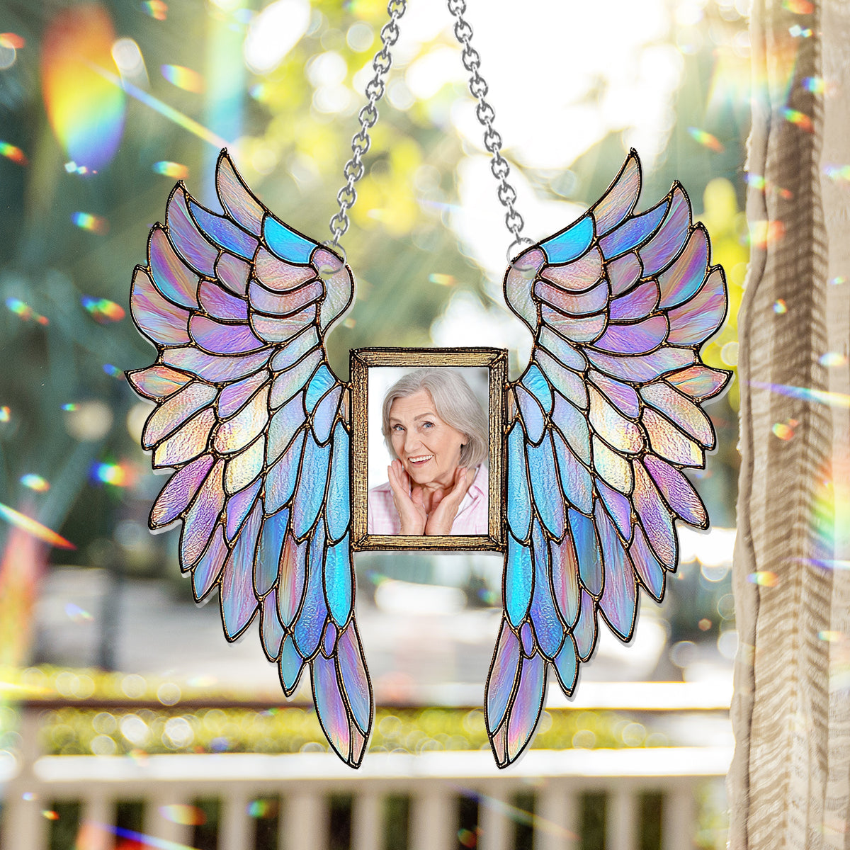 Colorful Angel Wings - Personalized Memorial Window Hanging Suncatcher Ornament