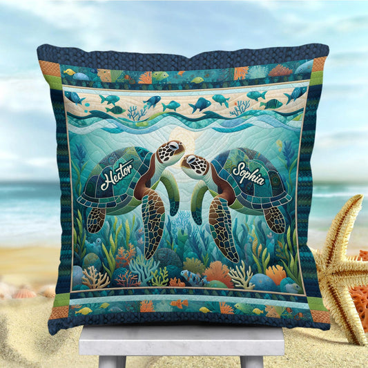 You & Me And The Sea - Personalized Turtle Throw Pillow