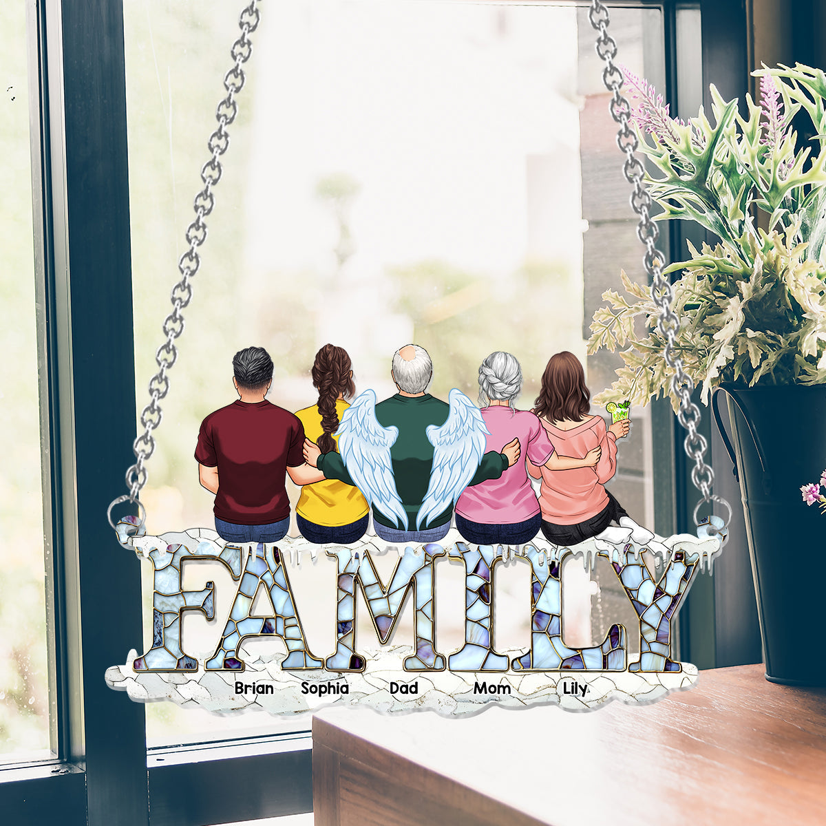 Familienweihnachten – Personalisierter Familien-Fensterhänger-Sonnenfänger als Ornament 