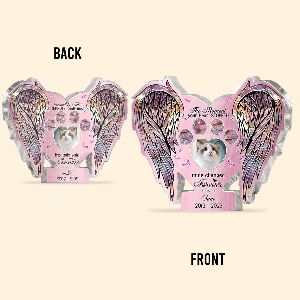 Ailes commémoratives : Tes ailes étaient prêtes, mais mon cœur ne l’était pas – Plaque acrylique personnalisée en forme de chat